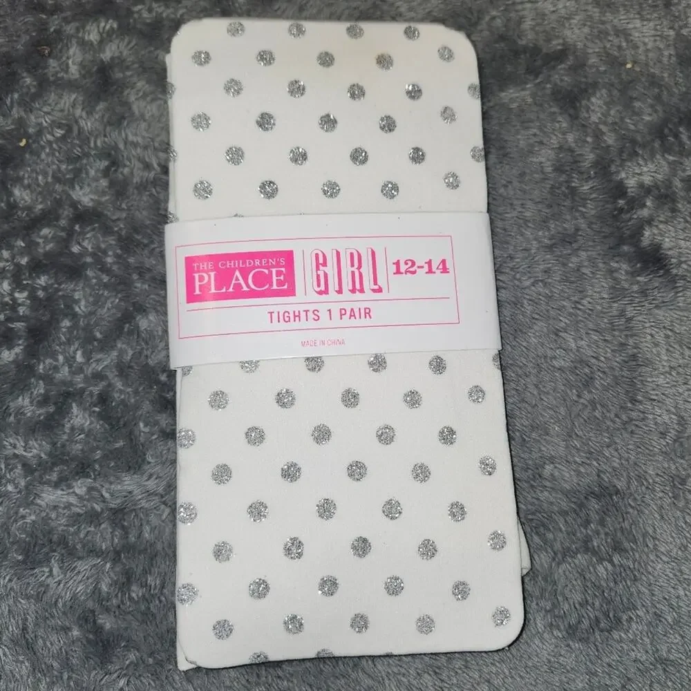 Children’s Place Glitter Polka‑Dot Tights • Size 12–14 Girls • NWT